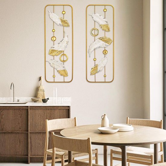 Set van 2 wandsculpturen vierkante wanddecoratie metalen wanddecoratie decoraties 3D metalen afbeeldingen moderne kunstwerken voor thuis woonkamer eetkamer slaapkamer keuken gang, type 3
