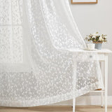 White Semi-Transparent Lace Curtain, Modern Embroidery Curtains with Eyelets, Crochet Knitting Curtain with Leaf Pattern for Living Room, Farmhouse, Bedroom, 2 Pieces, W 140 x H 180 cm
