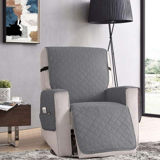 Fauteuilbeschermer voor televisiestoel - waterdichte relaxstoel - stoelbeschermer met zakken en armleuningen - 1-zits, stoelbekleding, antislip, stoelbekleding voor meubelbescherming - Lichtgrijs