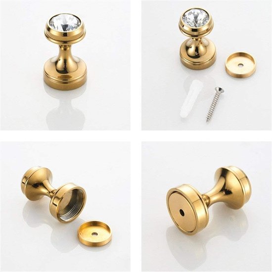 Gouden kapstokhaken, wandmontage, wandhaken, handdoekhouder, messing, set van 5, kristal, met boren, voor badkamer