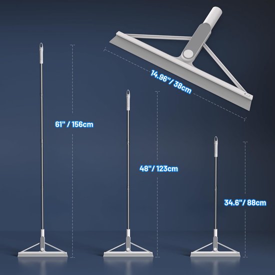 Siliconen waterschuiver vloer douchewisser met steel 156 cm vloertrekker douche raamtrekker grijs