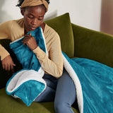 Deken voor de bank, knuffeldeken, turquoise, warme Sherpa bankovertrek, deken, dikke bankdeken, 230 x 270 cm, wollige woondeken voor de bank