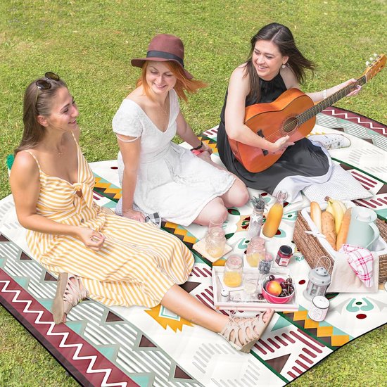 Picknickdecke 200x200cm Boho, Stranddecke Sandfrei, Tragbare Waschbar Strandunterlage Picknickdecke mit Tragegriff für Trocken Strand, BBQ, Picknick, Park, Wandern, Reisen Campingdecke (Grün)