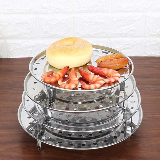 Roestvrijstalen stoompan, 5 stuks, stoominzetstuk, ronde standaard, stoominzet van roestvrij staal, voor kookpannen, potten, taartrooster, afkoelrooster voor koken, braden, bakken, 18/20/22/24/26 cm.