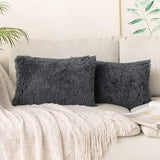 Set van 2 kussenslopen, kunstbont, decoratief, knuffelig, voor bankkussen, pluche kussen, knuffelig bankkussen, superzacht, donzige kussenhoes voor bank, 40 x 60 cm, blauwgrijs