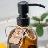 Zeepdispenser 'Sarajevo' - dubbele set douchedispenser van bruin glas fles met siliconen onderzetter en 304 dubbele pompkop in mat zwart (2 stuks van 500 ml)