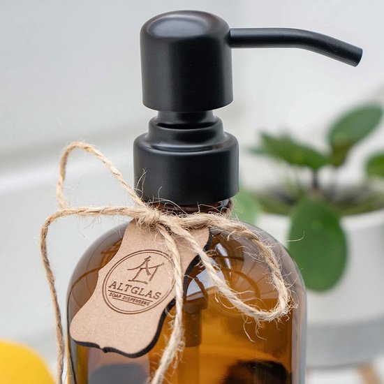 Zeepdispenser 'Sarajevo' - dubbele set douchedispenser van bruin glas fles met siliconen onderzetter en 304 dubbele pompkop in mat zwart (2 stuks van 500 ml)