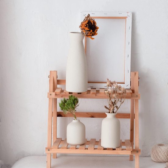 Zwarte keramische vazenset van 3 kleine bloemenvazen voor decoratie, moderne rustieke boerderij huisdecoratie, decoratieve vazen voor pampasgras-ideeënplank (Beige)