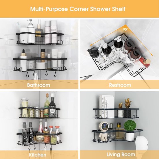 Shower Shelf, No Drilling Corner, Pack of 3 Shower Shelves, Black Shower Basket, Rustproof Stainless Steel Corner Shelf, Shower, Bathroom Shelf, No Drilling, for Bathroom Storage with Soap Dish