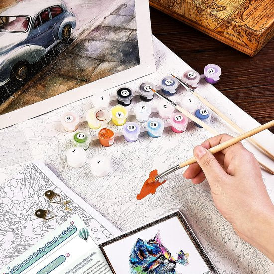 Schilderen op nummer, voor volwassenen en kinderen, inclusief penseel en acrylverf, 40 x 50 cm, dieren, katten