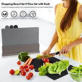 Chopping Board, Plastic, Set of 4, Chopping Boards with Handle and Rack, BPA-Free, Dishwasher Safe, Durable, Non-Slip