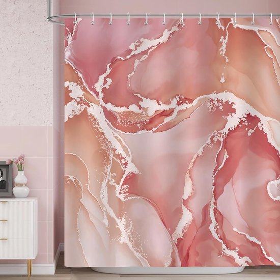 Shower Curtain Marble Pink Gold Modern Abstract Luxury Shower Curtains 180 x 180 cm Anti-Mould Waterproof Polyester Fabric Washable Bathroom Curtain for Bathroom with 12 Hooks