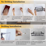 Doucheplank gezoneerde boringen, set van 4, zwart, met zeewering en bevestiginghouder, roestvrij staal, gezoneerde boringen, voor badkamer en keuken