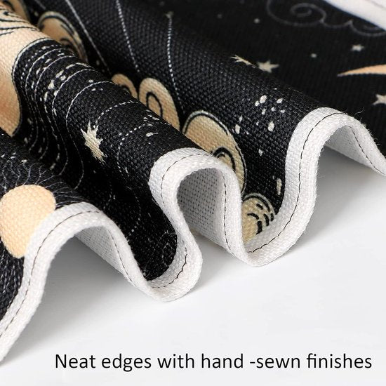 2 stuks maan en zon wandtapijt met kwastjes tarot zwarte banner wandbehang wandkleed bohemian psychedelisch muurkunst decor voor slaapkamer woonkamer