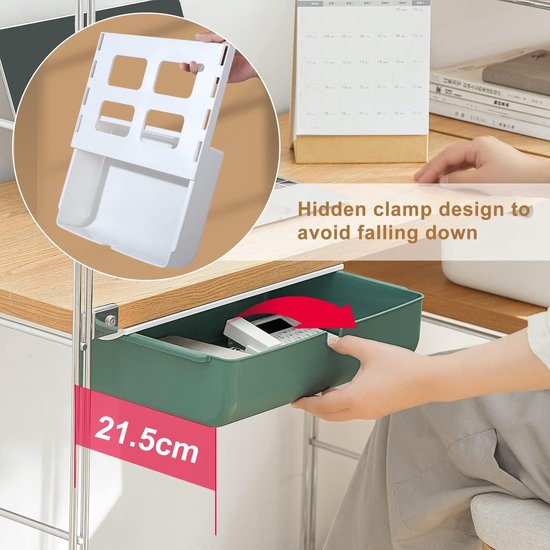 Lade onder bureau: Drawer under desk Lade-organizer: Drawer organizer Opbergdoos: Storage box Zelfklevende lade-organizer voor kantoor: Self-adhesive drawer organizer for office Verborgen ladebox: Hidden drawer box Wit: White