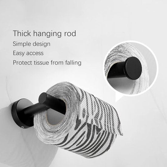 8-delige roestvrijstalen badkameraccessoireset, handdoekenrek, toiletrolhouder, handdoekring, kapstok, 2 zelfklevende haken, 2 scheermeshouders (zwart)