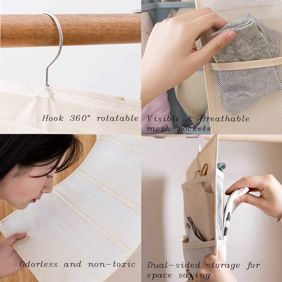 Linseray ondergoed Organizer Opknoping Handtas Opslag, Linseray Handtas Organizer Opknoping Met 6 Compartimenten Tas Houder (Beige + Zwart)