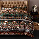 Bohemian beddengoedset, 135 x 200 cm, 2-delige Indiase mandala, zachte microvezel, Boheems, exotisch, bruin, groen, geometrisch gestreept patroon, vintage dekbedovertrek met ritssluiting