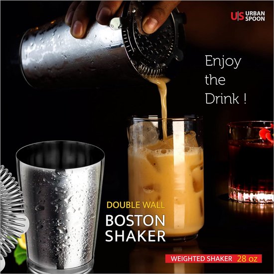 Dubbelwandig gewogen roestvrijstalen Boston Shaker - 28oz 2-delige Boston Shaker Set Drink Shaker/Drink Mixer (Zilver, Standaard)