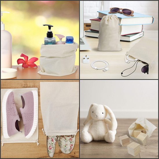 Belle Vous Katoenen Mousseline Prudukt Opslag Tassen met Trekkoord (10 Pak) – L30 x B20 cm – Herbruikbaar, Biologisch Afbreekbaar & Eco-vriendelijk Groente Canvas Tassen