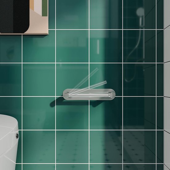 Toiletrolhouder zonder boren, toilet roestvrijstalen toiletrolhouder, zelfklevend voor keuken en badkamer, toiletpapier, draaibare toiletrolhouder met dubbele paal (verchroomd)