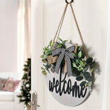 Welkomstbord voor de voordeur, welkomskransen, houten bord voor op de boerderij veranda, decoratief houten deurkrans, zomerse buitenversiering, hangend cadeau, ambachtelijk gemaakt, 30 x 30 cm (wit)