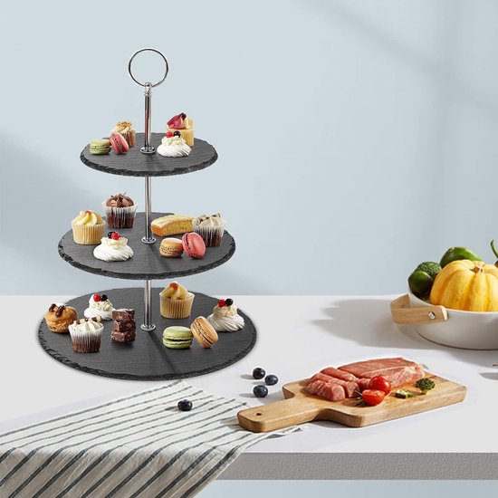 Taartstandaard leisteen etagère 3 etages - cupcake standaard 3 verdiepingen ronde serveertoren dessert standaard voor bruiloft, verjaardagsfeest, woondecoratie