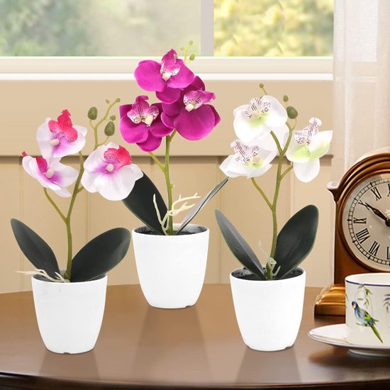 3 stuks kunstorchideeën, kunstorchideeën in pot, kunstbloemen, bloemdecoratie voor woondecoratie, kunstbloemen als echt voor tafeldecoratie thuis, bruiloft, decoratie, woning, modern