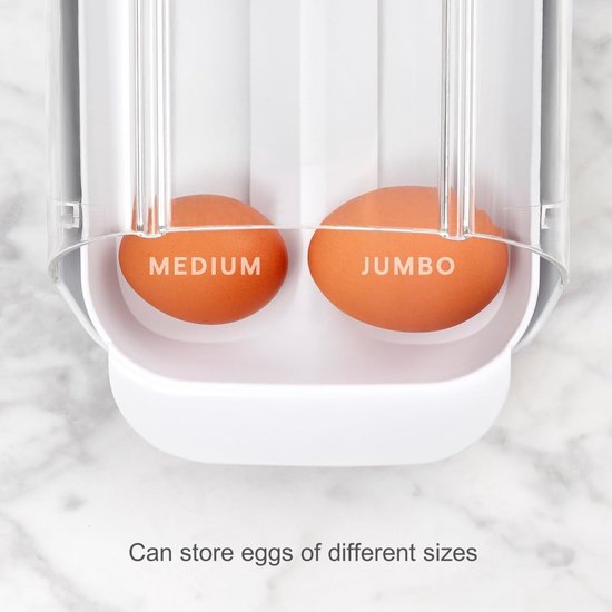 Eierhouder voor koelkast, eierdispenser, automatisch rollende eiercontainer, stapelbaar eierrek, eieropslag voor koelkast, eieropslag met uitneembare lade