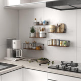 Set van 5 wandplanken, zwevende planken met zwarte metalen staven en bruine houten plank, rustieke plankenwand voor keuken, badkamer, slaapkamer, woonkamer en kantoor (verticale lijn)