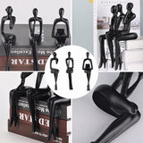 Hars denker stijl goud decor zittende denker standbeeld abstracte sculptuur, boekenplank decor accenten hars verzamelfiguren voor thuiskantoor woonkamer tafel desktop decor (zwart)