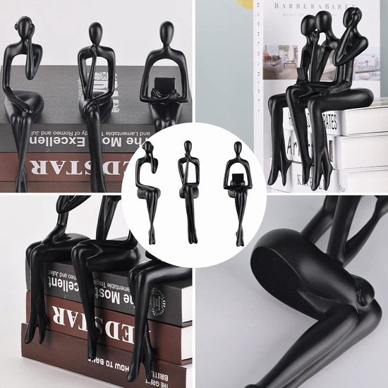 Hars denker stijl goud decor zittende denker standbeeld abstracte sculptuur, boekenplank decor accenten hars verzamelfiguren voor thuiskantoor woonkamer tafel desktop decor (zwart)