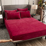 Winterhoeslaken 200 x 200 x 30 cm rood wijnrood pluche laken pluizig kasjmier Touch warm hoeslaken geschikt voor 30 cm matras