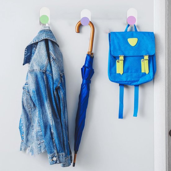 5 stuks kleurrijke wandhaken, zelfklevend, kinderkledinghaken, onbreekbaar, zonder boren, voor badkamer en keuken (5 kleuren)