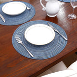 Set van 6 placemats wasbaar rond blauwe placemats rond gevlochten hittebestendige placemats rond wasbare vuilafstotende placemats voor bruiloft, restaurant, keuken, feest