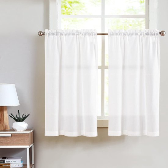 Witte vitrage linnen bistrogordijn ondoorzichtig gordijn ondoorzichtig gordijn gaas sjaals venstersjaal half transparant keuken woonkamer landhuis set van 2 65 x 60 H (cm) wit