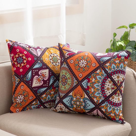 Set van 2 kussenhoezen, 40 x 80 cm, 100% katoen, kleurrijke kussensloop met ritssluiting, superzacht premium en hypoallergeen, supercomfortabele kussenhoes (Boho, Paisley)