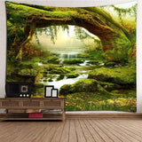 Tapestry PsychedelicTapestry Bos fel zonlicht Wandopknoping Landschap Bohemian Jungle Wall Art Decors (2000x1800mm)