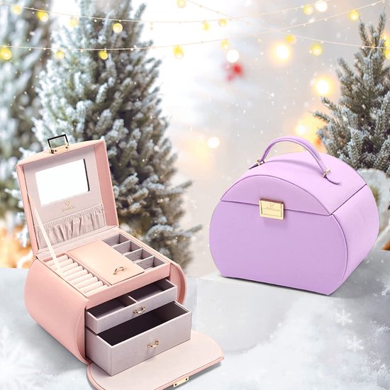 Sieradenkistje voor meisjes, prinsessenkist met spiegel, juwelendoos, sieradenkoffer, sieradendoos voor oorbellen, ringen, kettingen, horloges, cadeau - roze