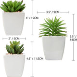 Kunstplant, vetplant, kamerplant, decoratieve woonkamer, badkamer, decoratieve vetplant, hoogte 10-14 cm, in keramische pot, set van 3