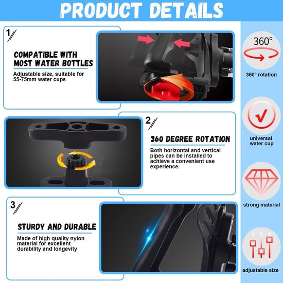 Fietsfleshouder Plastic bidonhouder 360 graden rotatie verstelbare bekerhouder Fiets bidonhouder voor fiets mountainbikes racefiets kinderwagens