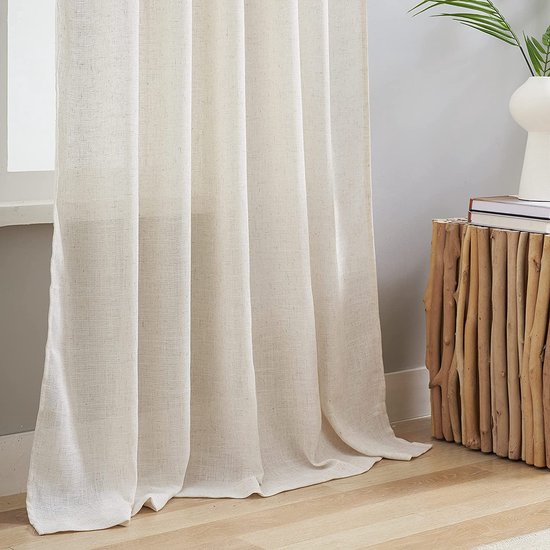 Korte gordijnen met oogjes Natuurlijke linnenstructuur Gordijnen voor ramen Slaapkamer Woonkamer Linnen H x B 175 x 140 cm 2 stuks