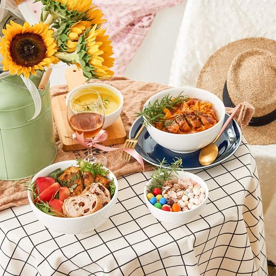 Set van 4 kommen, ronde porseleinen kommen, dessertkommen, snackkom, serveerkom, granenkom, 1100 ml, wit