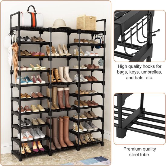 Schoenenkast zwart 127 x 30 x 173 cm