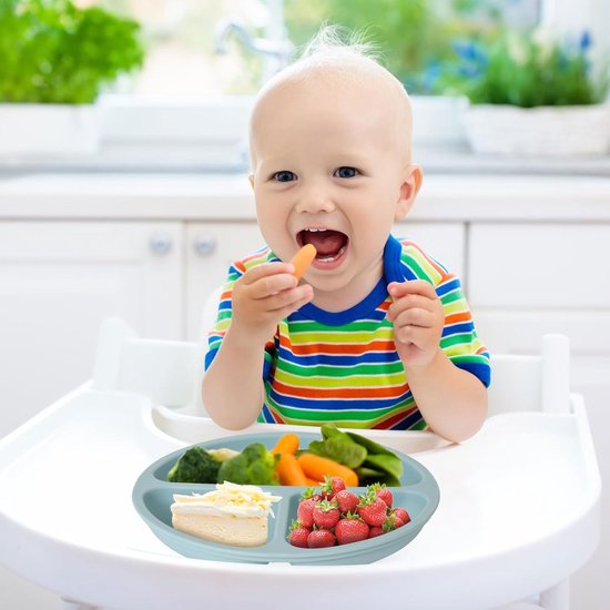 Set van 3 kinderborden, babyborden met zuignap, antislip siliconen kinderborden, BPA-vrij, gedeelde babyborden, geschikt voor baby's en kinderen (olijfgroen, baksteenrood, grijsblauw)