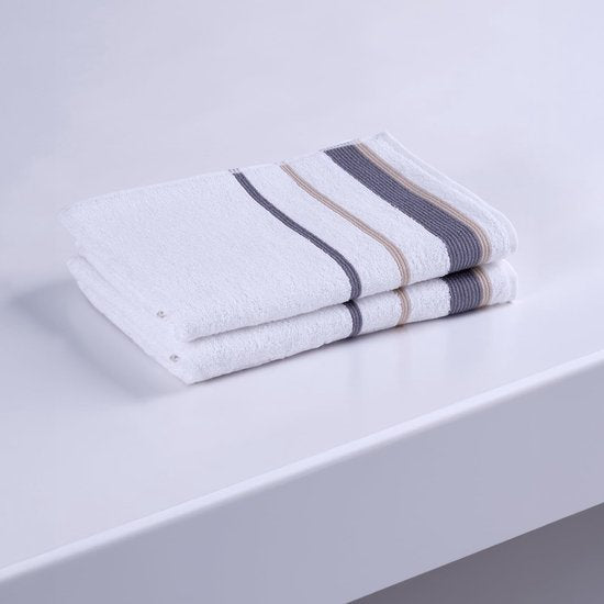 Serenity - Biologisch katoen 2 stuks decoratieve badhanddoek set - hoogwaardig, licht, zacht en absorberend, Oeko-Tex Made in Green & GOTS gecertificeerd - 2 badhanddoeken - beige