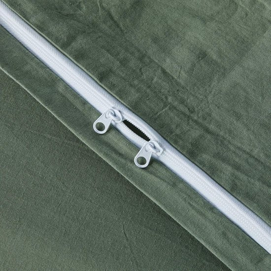 Beddengoedset, 135 x 200 cm, katoen, groen, donkergroen, eenkleurig, premium renforcé, eenpersoonsbed, dekbedovertrek en 1 kussensloop 80 x 80 cm, met ritssluiting