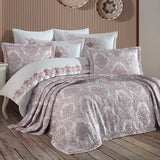 Beddengoedset, sprei 220 x 240 cm en 2 kussenslopen van 50 x 70 cm, sprei, sprei, jacquard, geweven woondeken, zacht en modern, roze