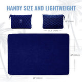 Zachte en warme reisdeken voor vliegtuig en auto, 3D-patroon, onmisbaar voor lange vluchten, voor dames, heren, kinderen, compact kussen met bagagehoes en rugzakclip, marineblauw, Modern