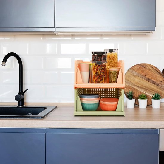 Set van 4 stapelbare opvouwbare opbergdozen voor kledingkast, kunststof kledingkast, kast, organizer, box, uittrekbaar als een lade, geschikt voor thuis, slaapkamer, keuken (groen)